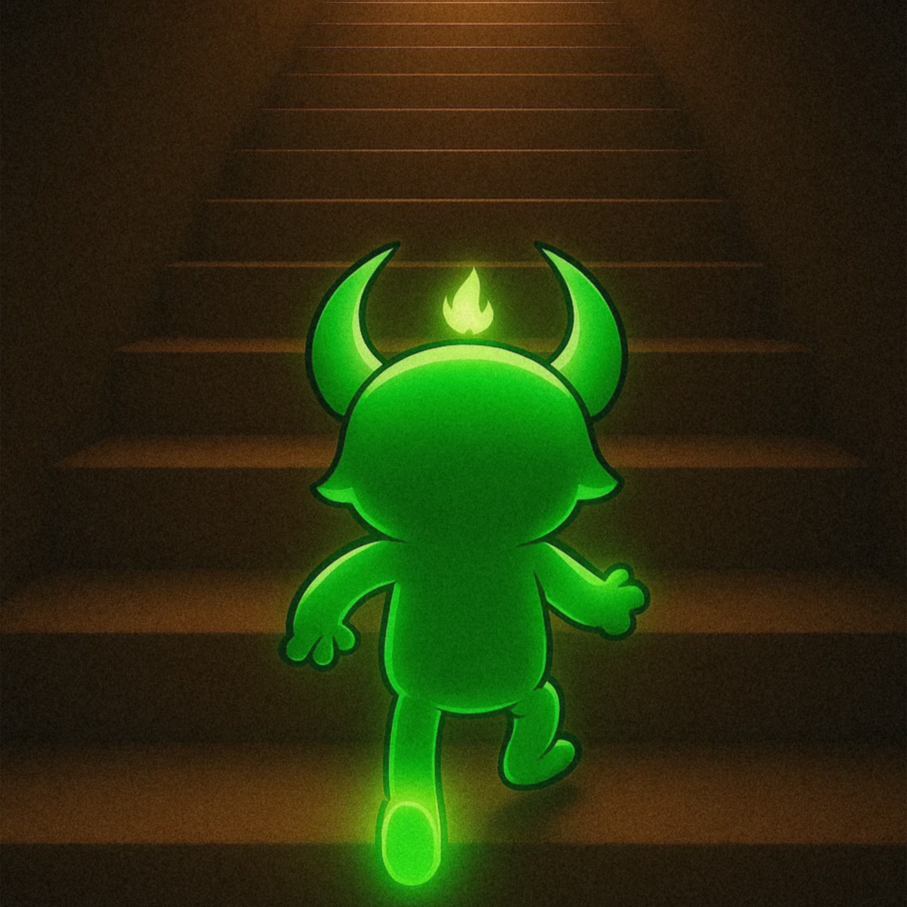 A glowing green glo character